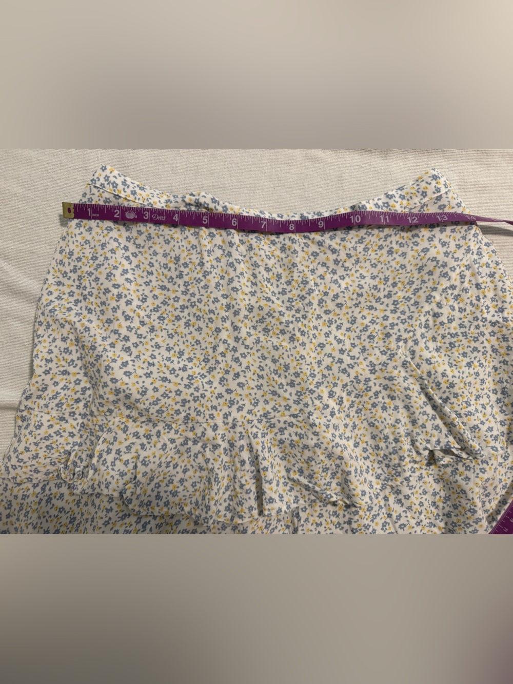 Jopna Blue 100% Cotton White Yellow Floral Ruffle Mini Skirt Size M - Picture 5 of 11